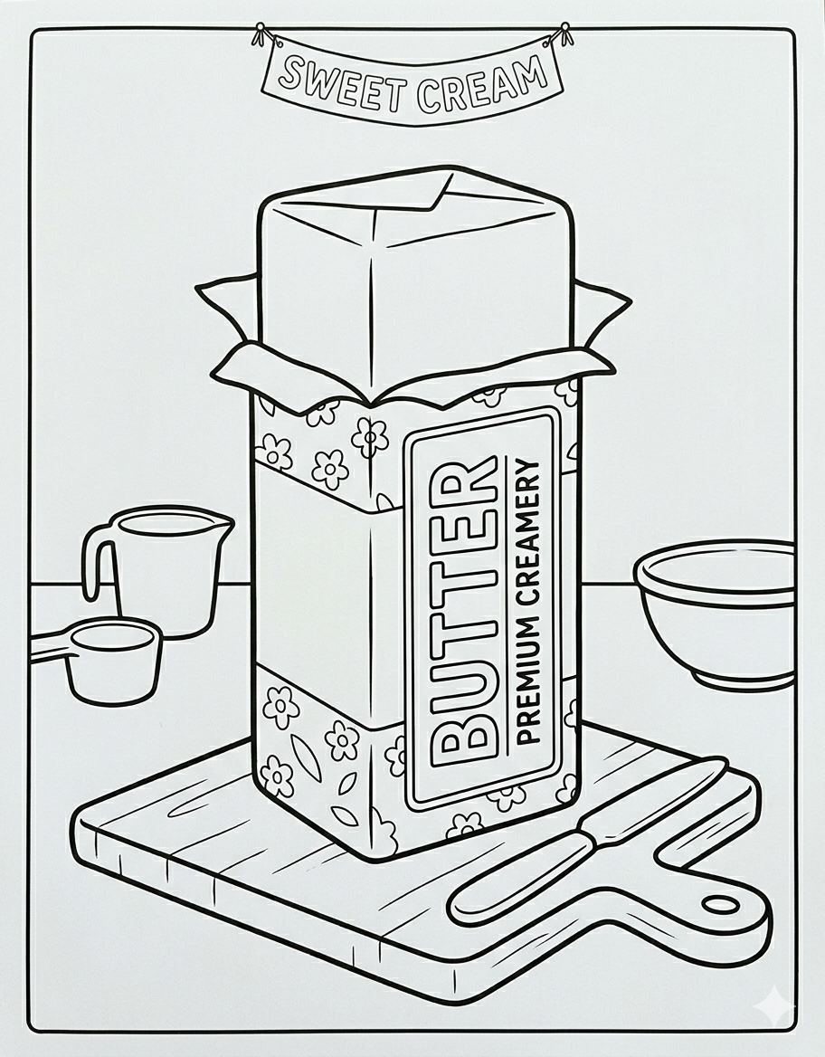 Coloring sheet showing two dogs in chef hats baking together in a kitchen